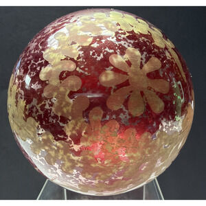 Pottery Barn Red Mottle Mercury Glass Ornament Gold Etched Snowflake As Is Read